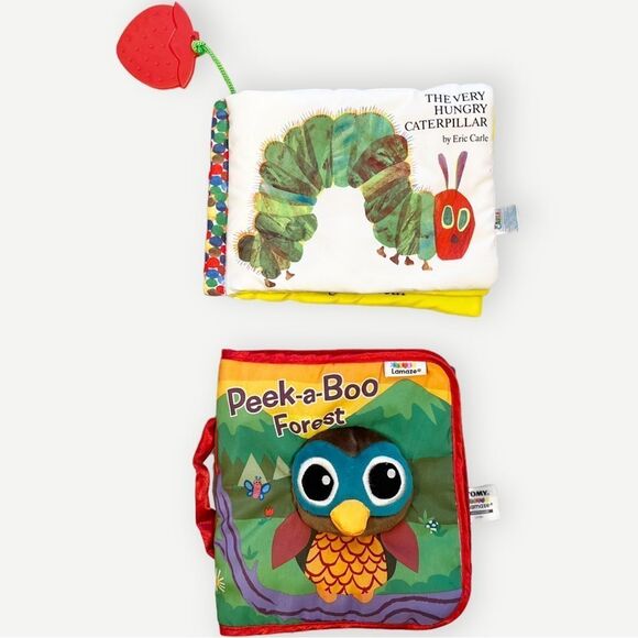Lamaze BUNDLE OF 2 Peek-A-Boo Forest & The Very Hungry Caterpillar Soft Books. - Picture 1 of 8